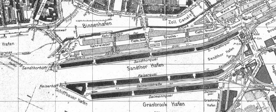 Historische Karte des Sandtorhafens